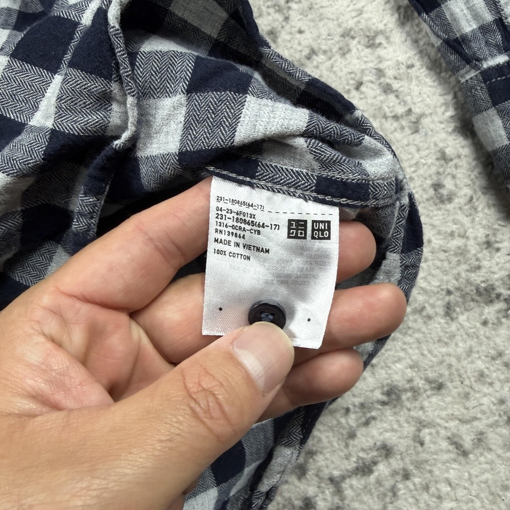 Uniqlo Flannel Shirt Women's Medium Blue Check Button Up Long Sleeve Cotton - Picture 7 of 8